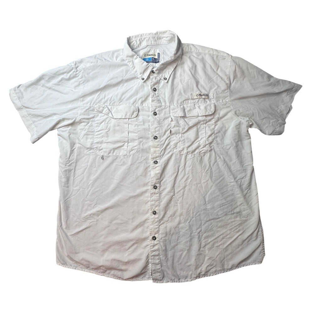 Magellan Shirt Mens 2XL White Fish Gear Laguna Madre Relaxed Fit Short‎ Sleeve